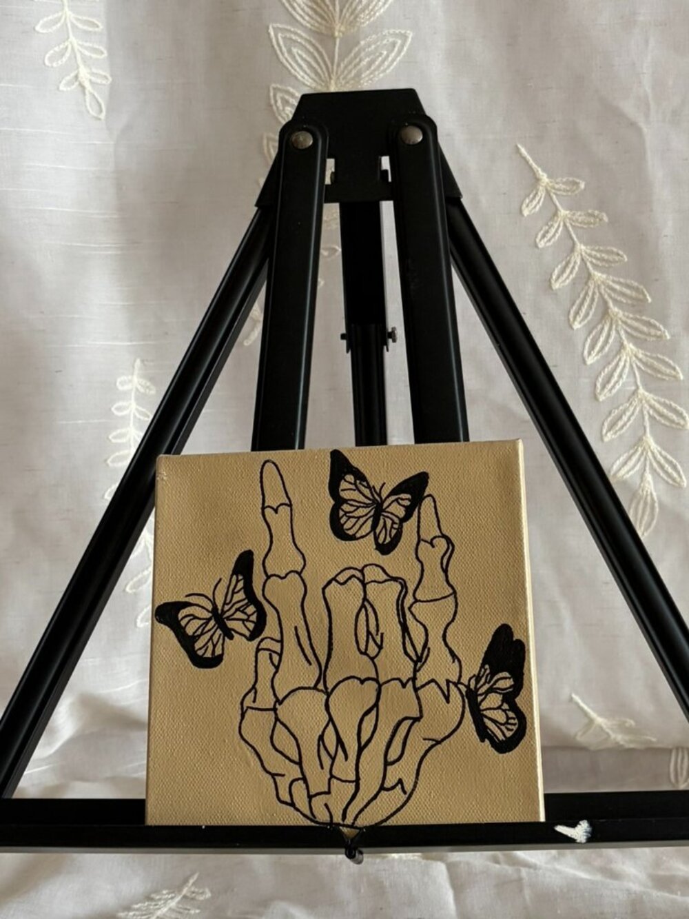Hand Painted Skeleton Hand Butterfly Acrylic Canvas 6x6